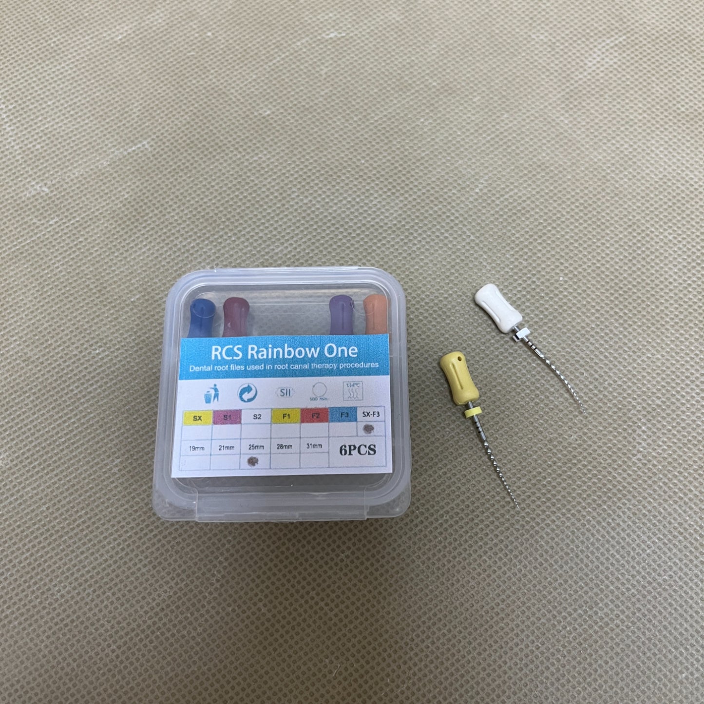 RCS Rainbow One Dental instruments, namely, dental root files used in root canal therapy procedures,Sturdy Hand Use