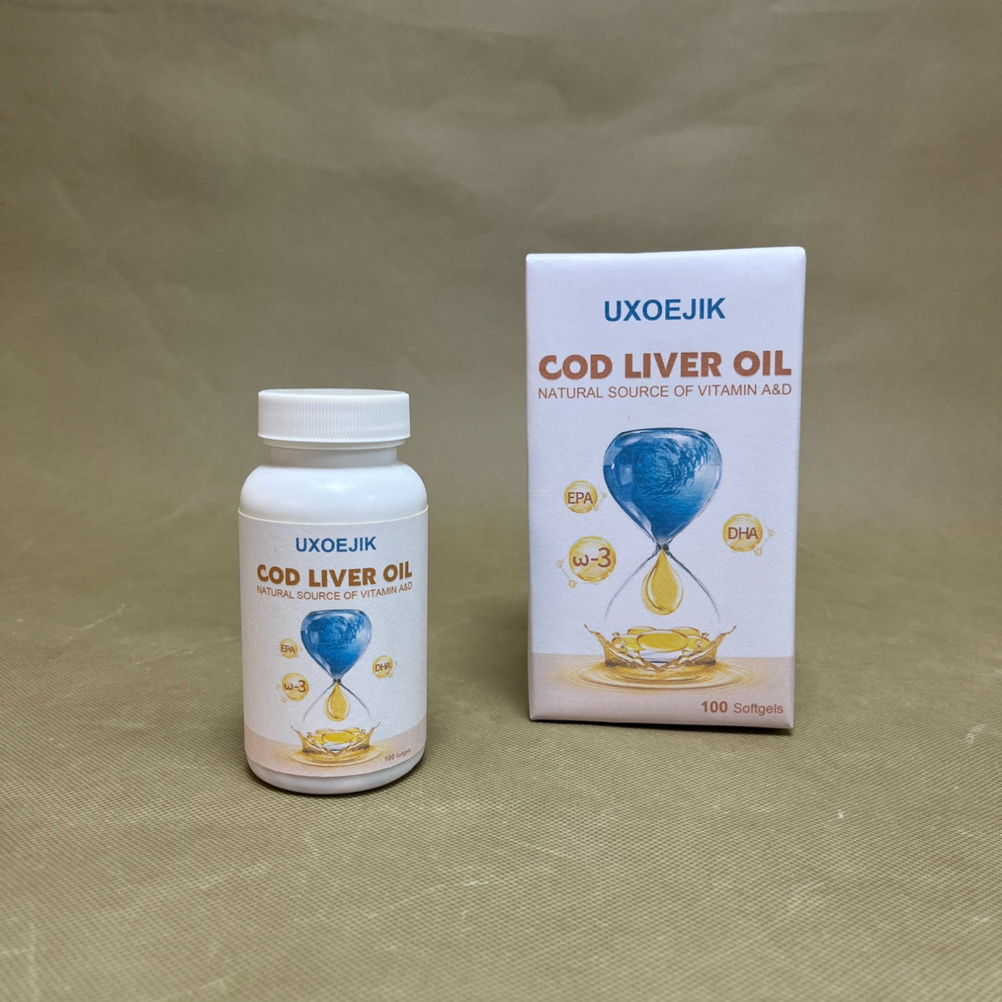 UXOEJIK Cod liver oil, Super 1000 mg + Vitamins A & D3, Sustainably Sourced, 100 Softgels