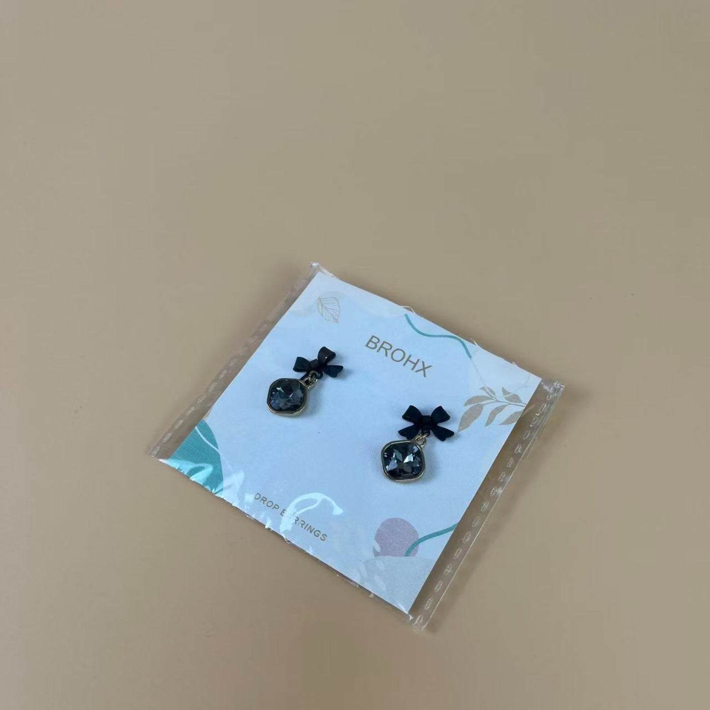BROHX Drop earrings, Women's Dainty Black Bow Crystal Dangle Earrings, Black Cubic Zirconia Bow Tie Ribbon Drop Earrings