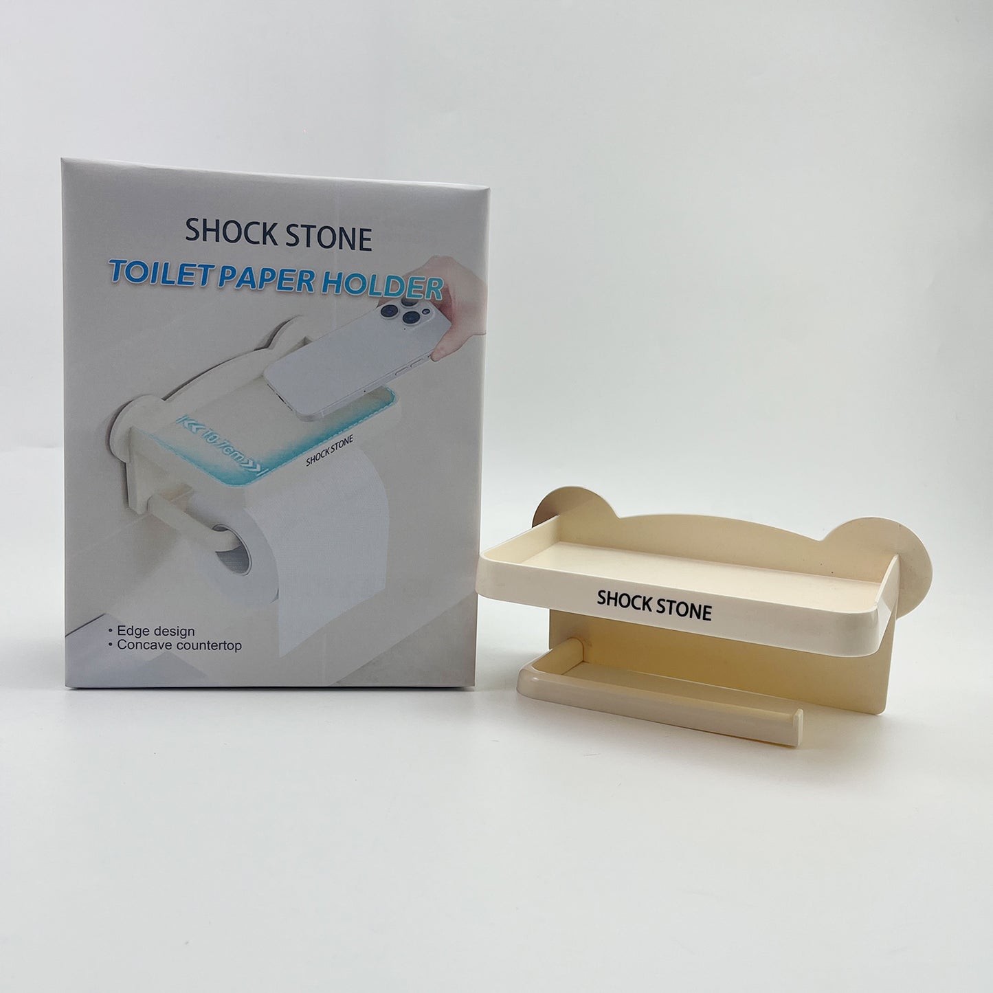 SHOCK STONE Toilet paper holders ,Adhesive Toilet Paper Holder with Shelf, Bathroom Toilet Paper Roll Stand