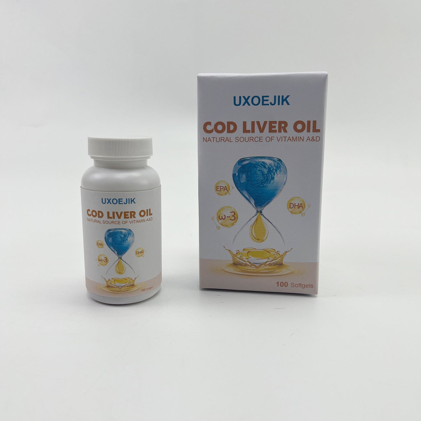 UXOEJIK   Cod liver oil, Super 1000 mg + Vitamins A & D3,  Sustainably Sourced, 100 Softgels
