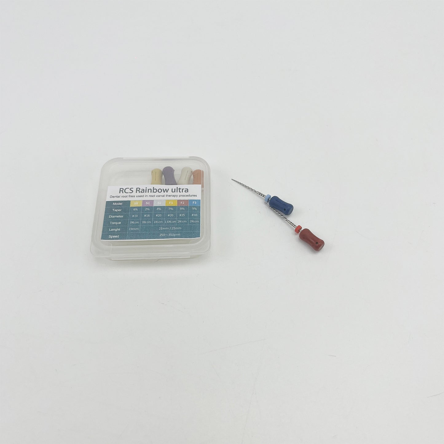 RCS Rainbow ultra   Dental instruments, namely, dental root files used in root canal therapy procedures,Stainless Steel