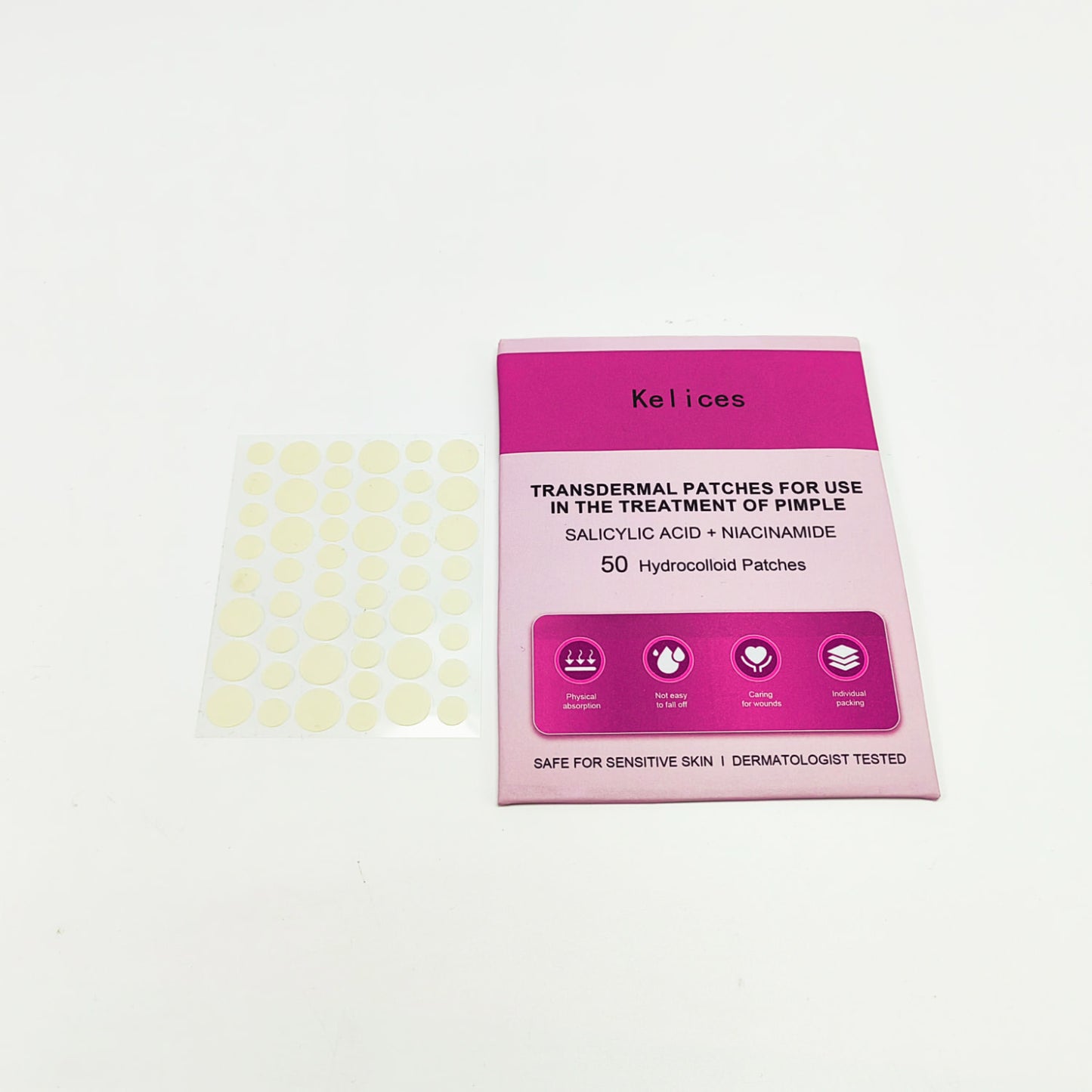 Kelices Transdermal patches, Hydrocolloid Acne Patches with Salicylic Acid for Face, Invisible Zit Patches, Blemish Protection, Clear Pimple Stickers