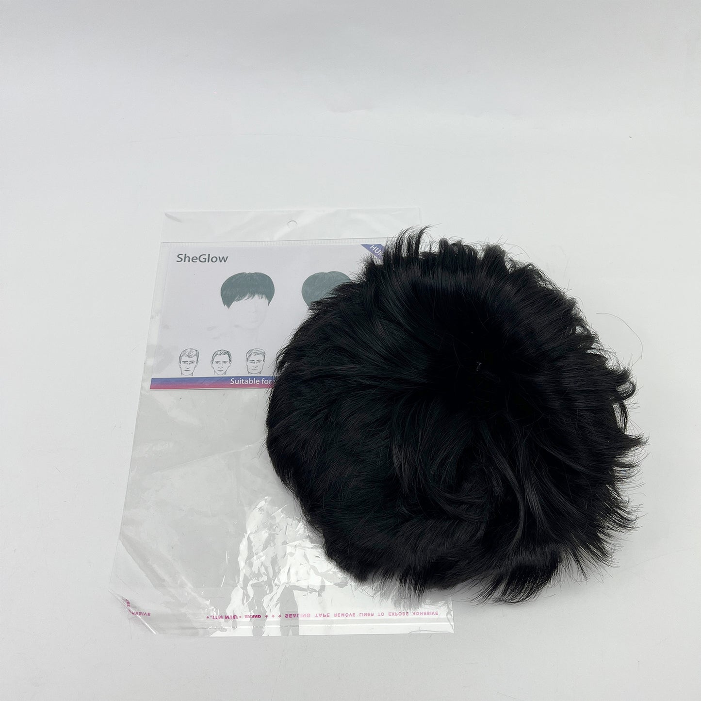 SheGlow   Human hair，Men's Short Black Wig , Human Hair Wigs for Layered Straight Natural Hair, Daily Wear