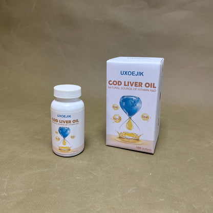 UXOEJIK   Cod liver oil, Super 1000 mg + Vitamins A & D3,  Sustainably Sourced, 100 Softgels