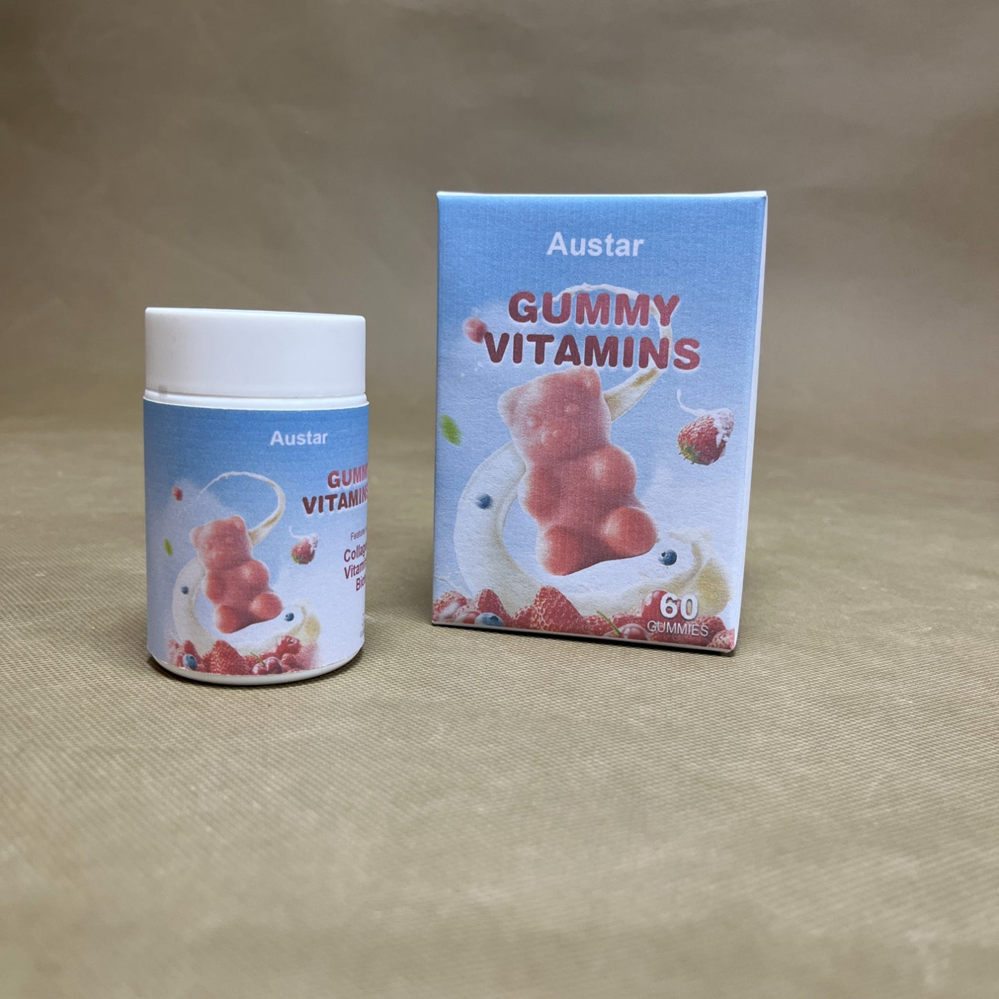 Austar   Gummy vitamins , Strawberry Flavored Bone and Immune System Support, 60 Count