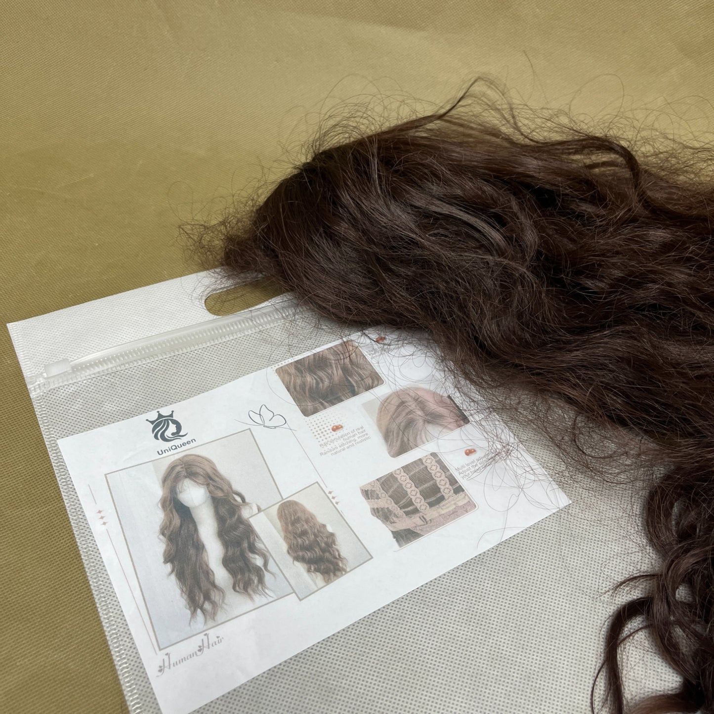 UniQueen   Human hair,Long Wavy Lace Hairline Middle Part Wig for Daily Party