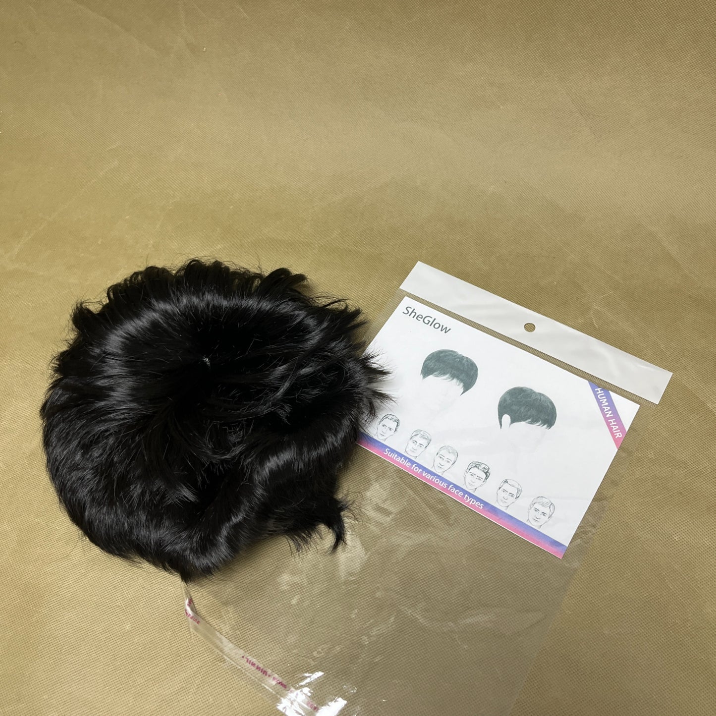 SheGlow   Human hair，Men's Short Black Wig , Human Hair Wigs for Layered Straight Natural Hair, Daily Wear