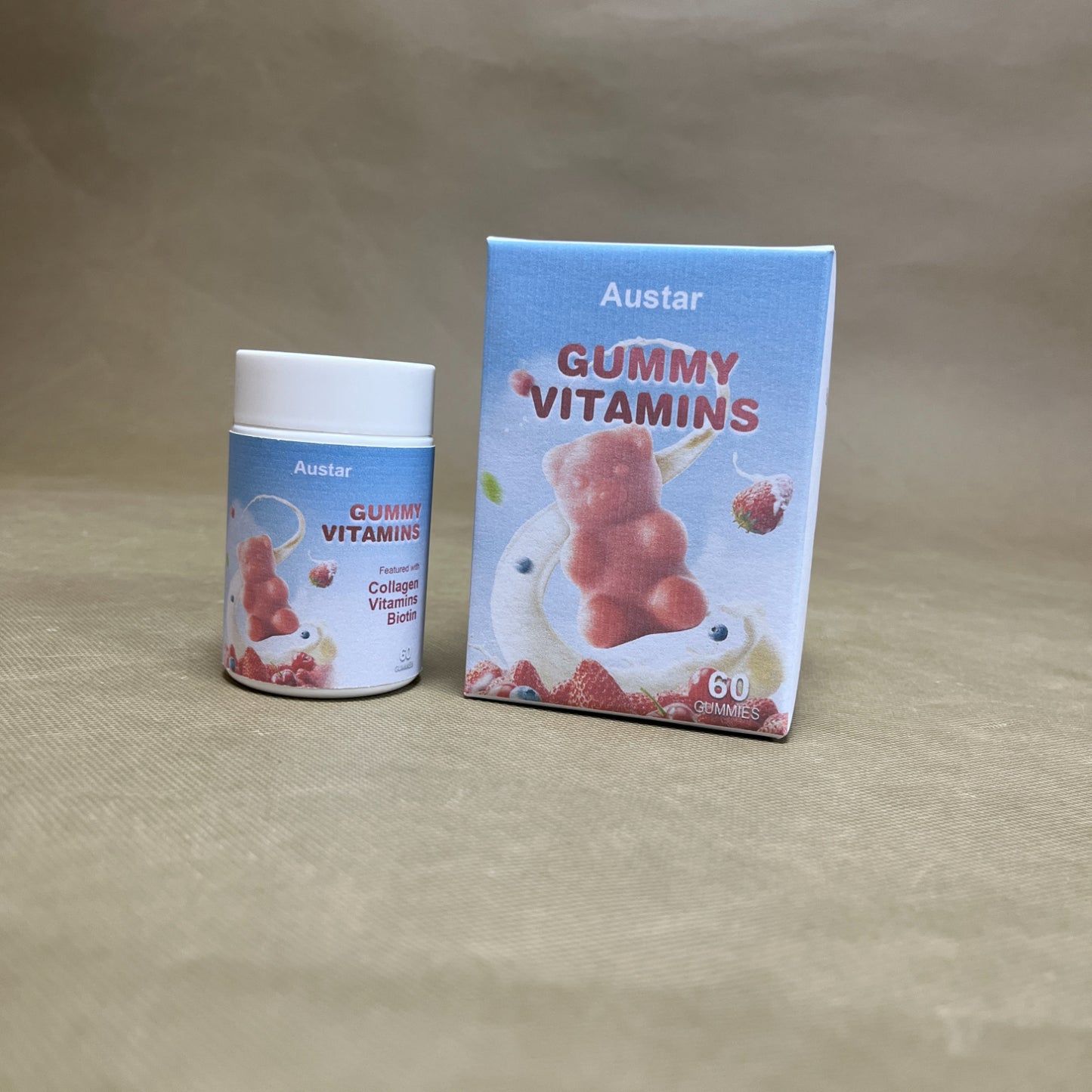 Austar   Gummy vitamins , Strawberry Flavored Bone and Immune System Support, 60 Count