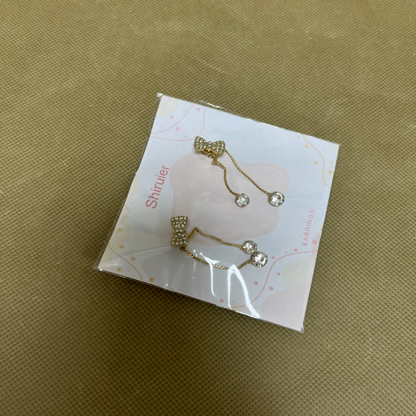 Shiruier  Earrings ,Bow Earrings , Sparkle Long Dangle Rhinestone Drop Bling Gold Bowknot Earrings