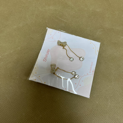 Shiruier  Earrings ,Bow Earrings , Sparkle Long Dangle Rhinestone Drop Bling Gold Bowknot Earrings