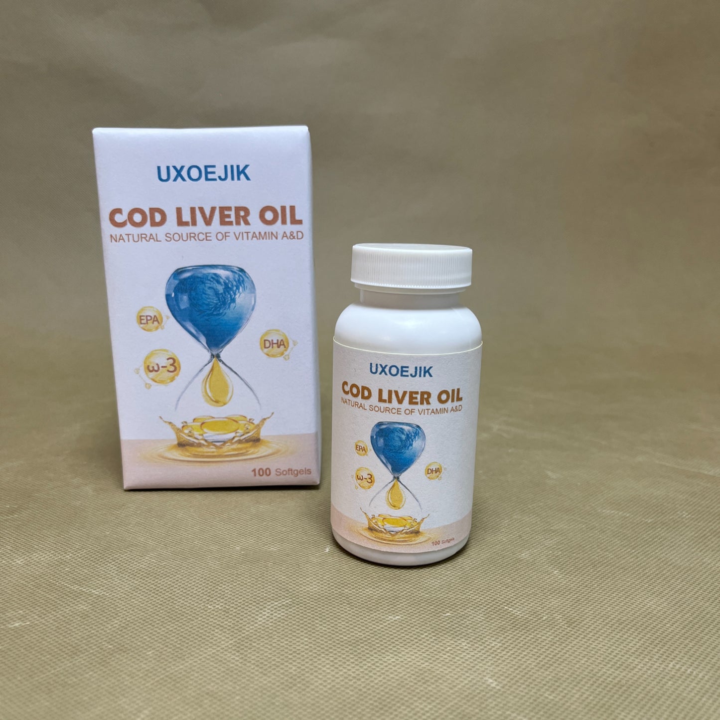 UXOEJIK   Cod liver oil, Super 1000 mg + Vitamins A & D3,  Sustainably Sourced, 100 Softgels