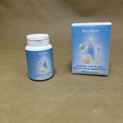 BitesMore  Mineral food supplements, Calcium, Fermented Magnesium Glycinate, Zinc, Selenium, GTF Chromium,   150 Tablets