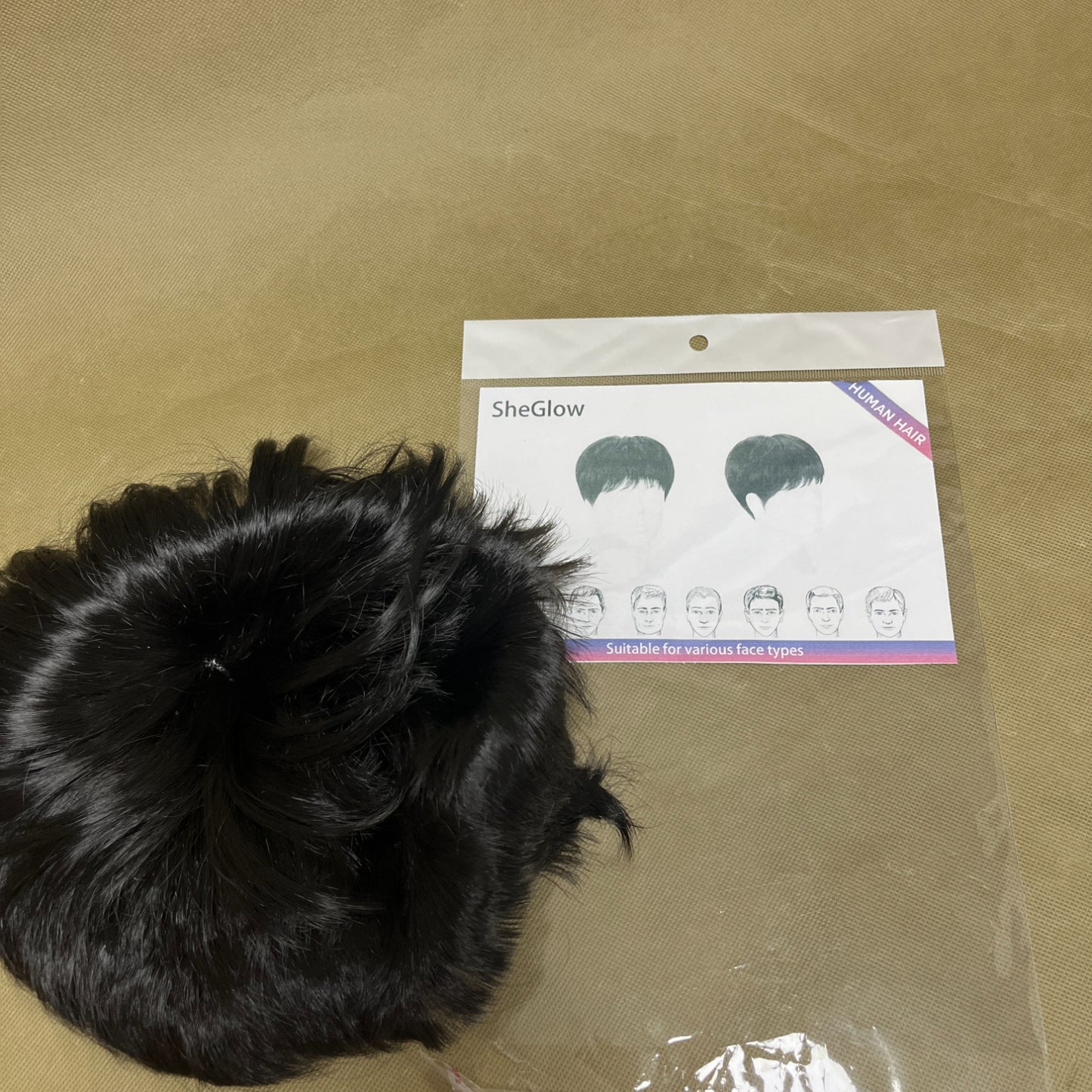 SheGlow   Human hair，Men's Short Black Wig , Human Hair Wigs for Layered Straight Natural Hair, Daily Wear