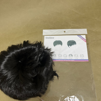 SheGlow   Human hair，Men's Short Black Wig , Human Hair Wigs for Layered Straight Natural Hair, Daily Wear