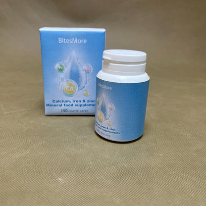 BitesMore  Mineral food supplements, Calcium, Fermented Magnesium Glycinate, Zinc, Selenium, GTF Chromium,   150 Tablets