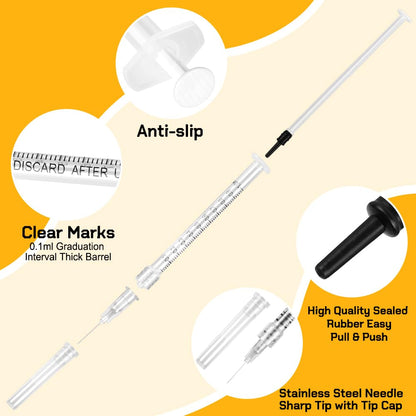 ISOPEN 16 Pack 1ml Industrial Syringes with 27Ga 1/2 Inch Needle