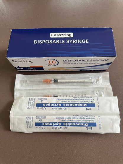 EassYring Luer Lock Syringe 1ml with 25Ga 1Inch Needle - Disposable Syringes with Sharp Needles (100 Pack)