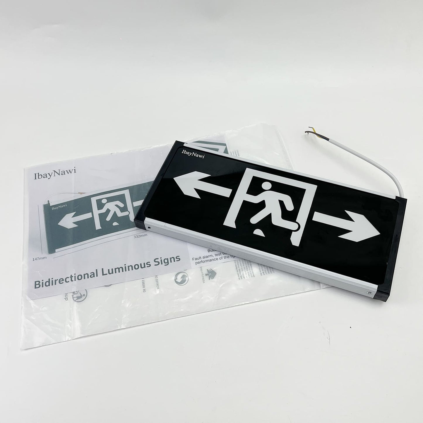 IbayNawi   Luminous signs,Safety Sign,Photoluminescent Exit Sign Black,Framed Flat Wall Mount