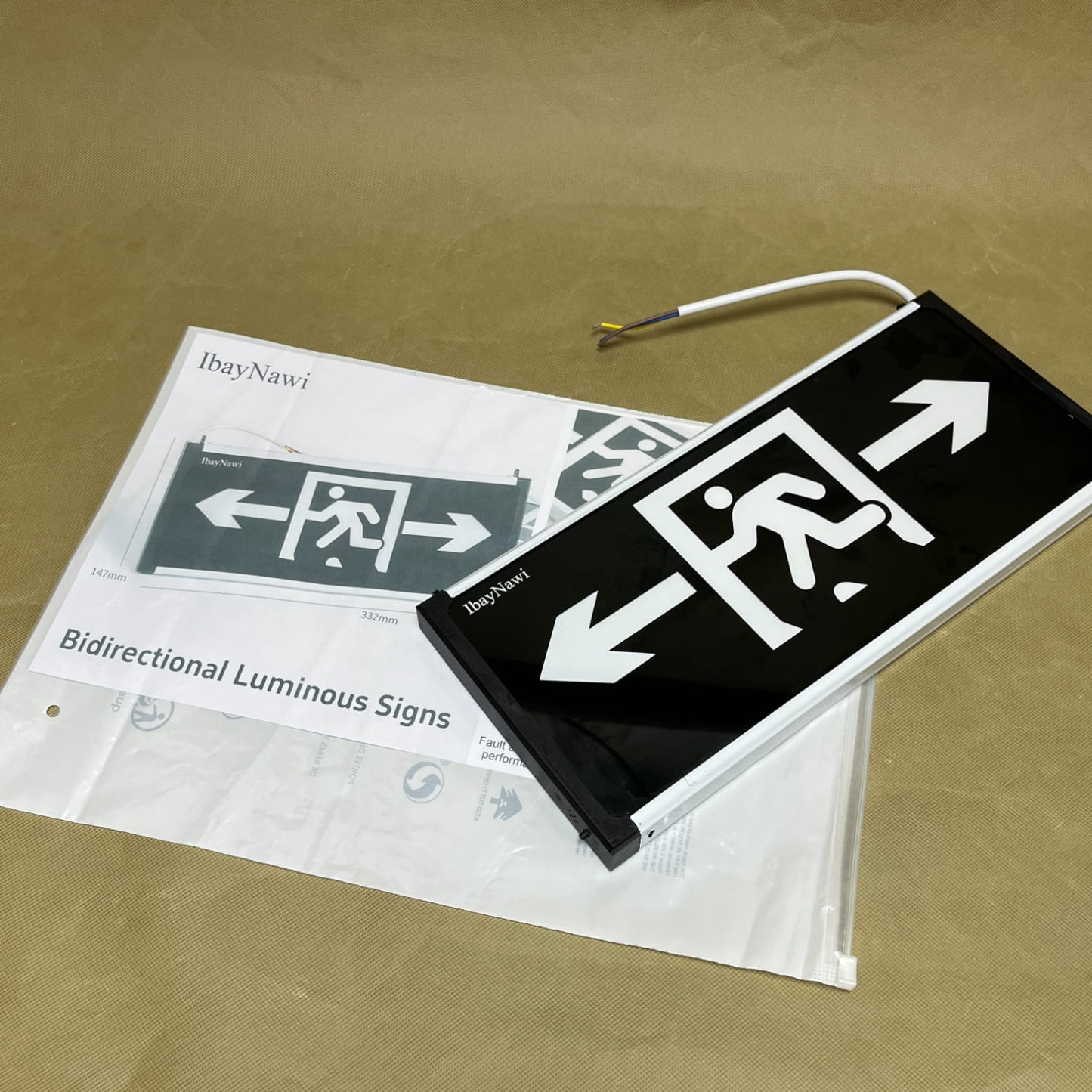 IbayNawi   Luminous signs,Safety Sign,Photoluminescent Exit Sign Black,Framed Flat Wall Mount