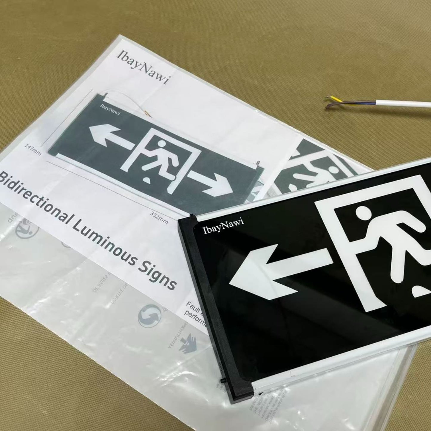 IbayNawi   Luminous signs,Safety Sign,Photoluminescent Exit Sign Black,Framed Flat Wall Mount