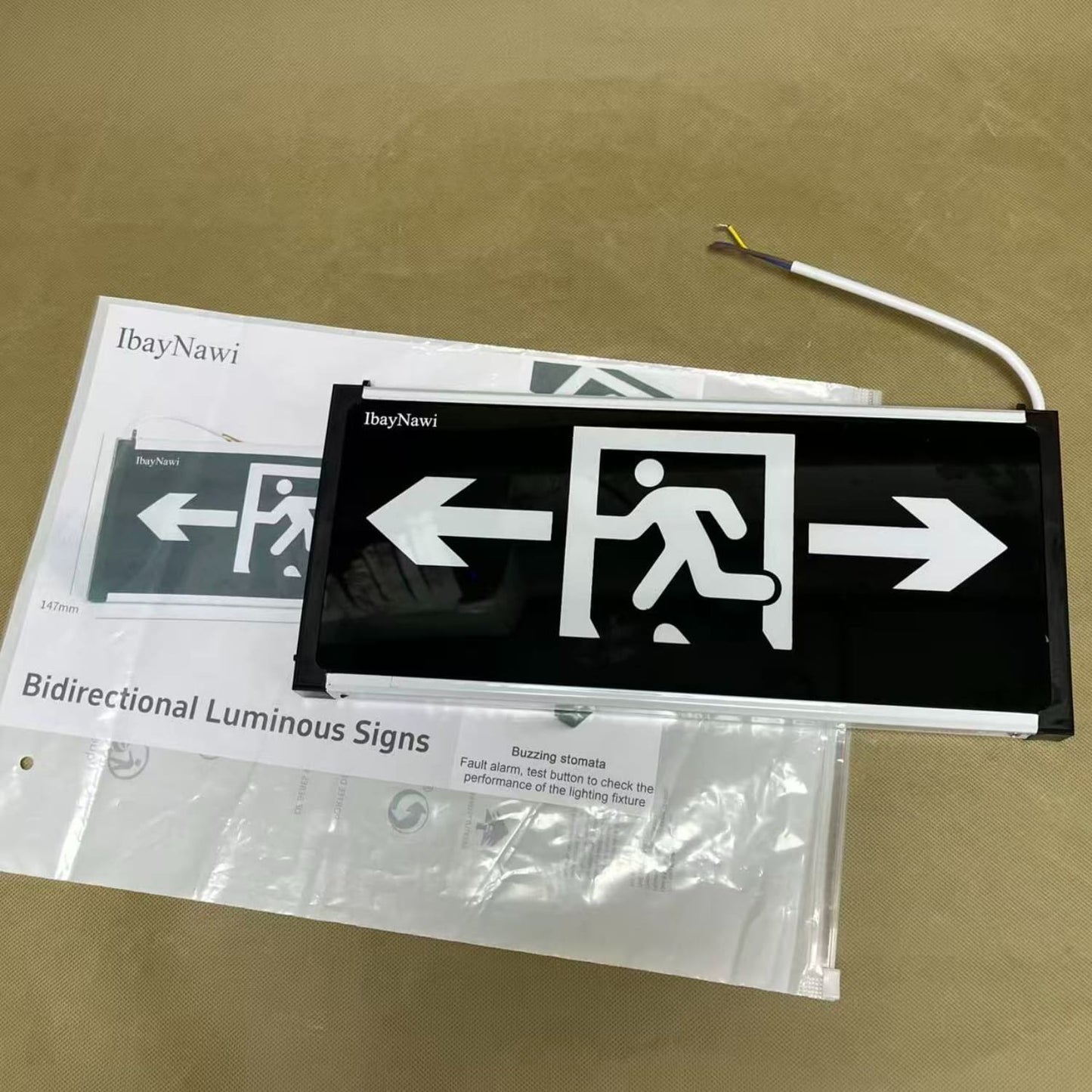 IbayNawi   Luminous signs,Safety Sign,Photoluminescent Exit Sign Black,Framed Flat Wall Mount