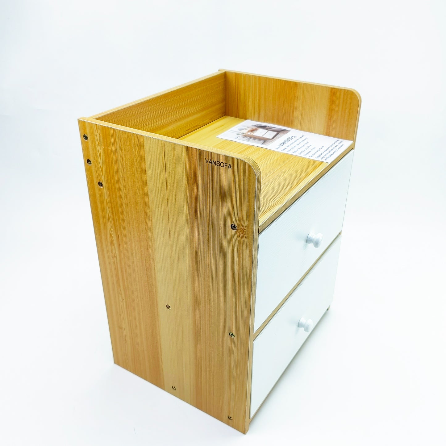 VANSOFA Bedroom furniture, Nightstand 2-Drawer Night Stand Solid Wood End Table Easy to Install Side Table for Bedroom Living Room