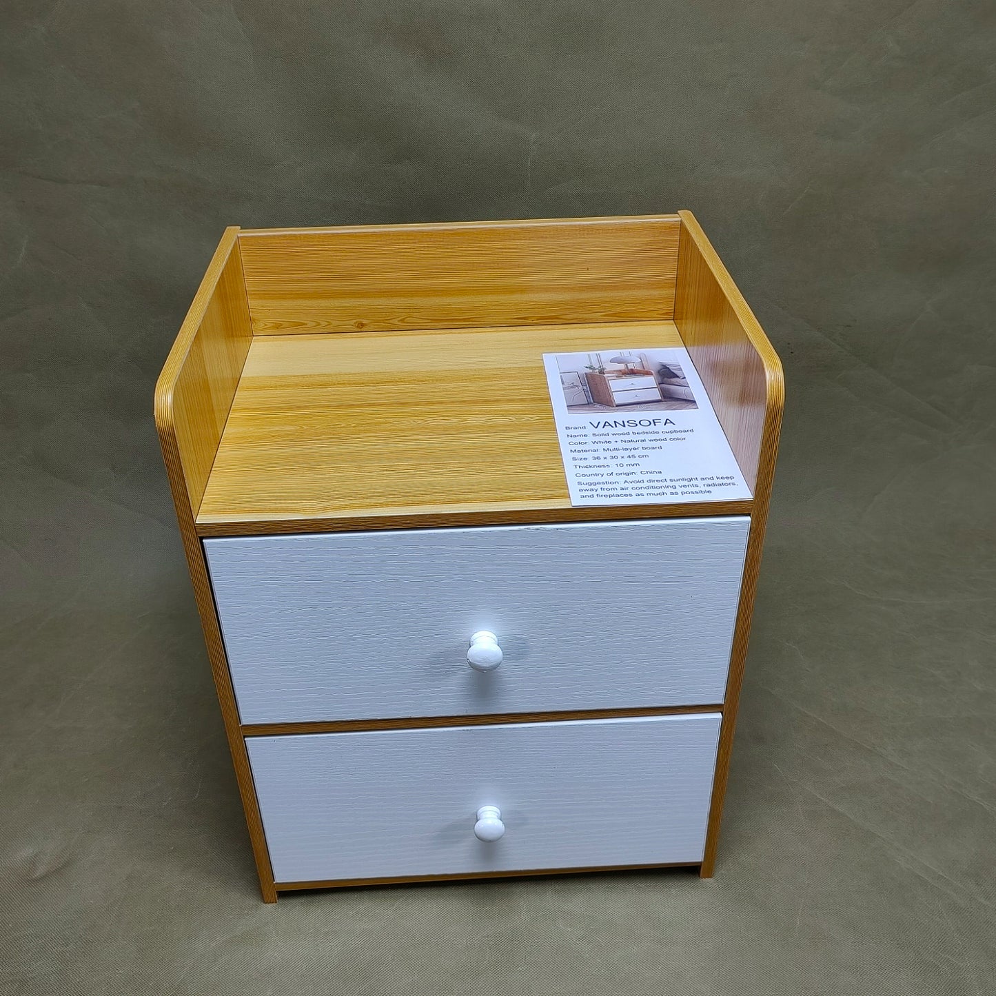VANSOFA Bedroom furniture, Nightstand 2-Drawer Night Stand Solid Wood End Table Easy to Install Side Table for Bedroom Living Room