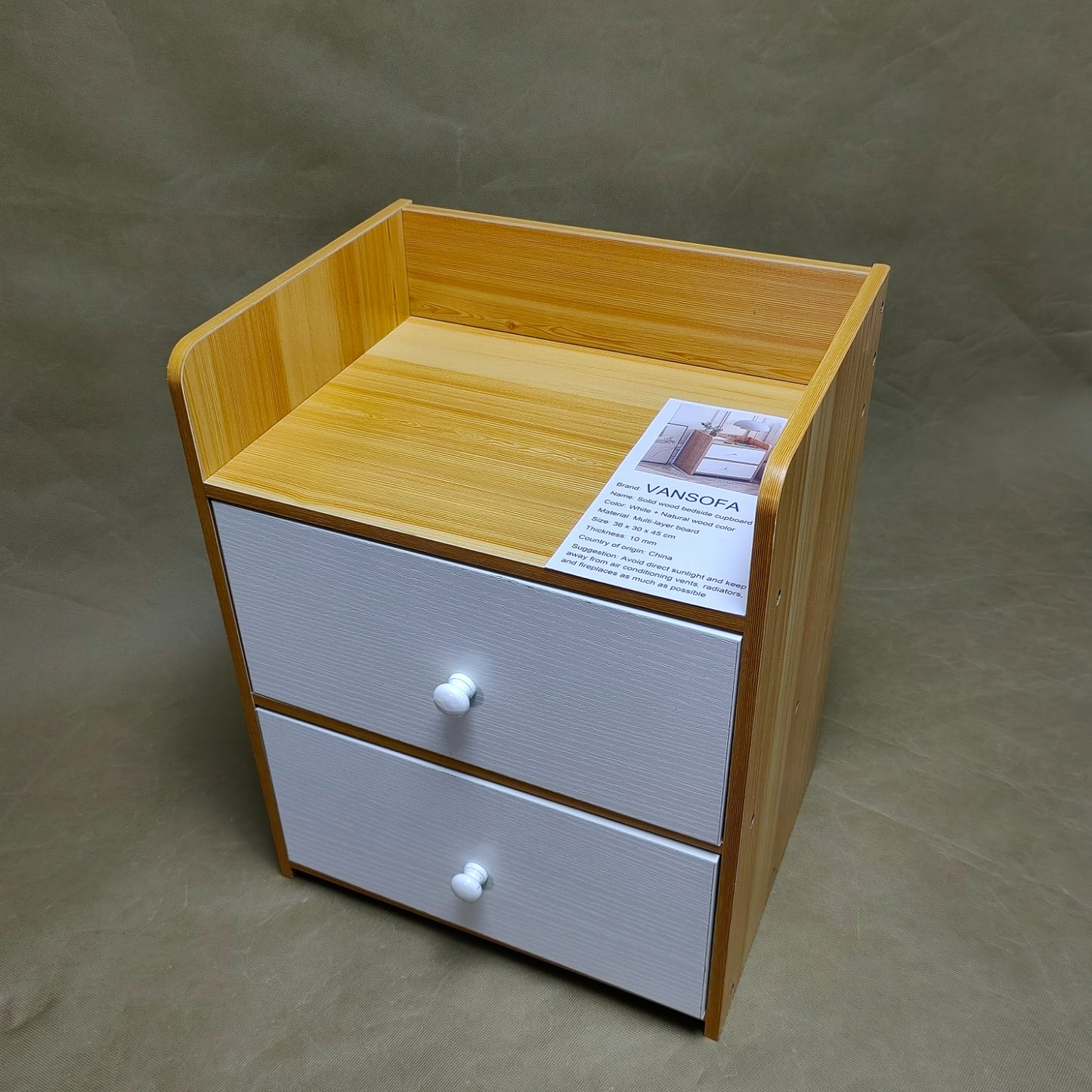 VANSOFA Bedroom furniture, Nightstand 2-Drawer Night Stand Solid Wood End Table Easy to Install Side Table for Bedroom Living Room