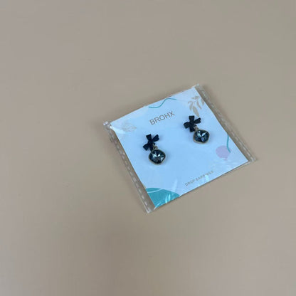 BROHX   Drop earrings, Women's Dainty Black Bow Crystal Dangle Earrings, Black Cubic Zirconia Bow Tie Ribbon Drop Earrings