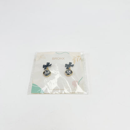 BROHX   Drop earrings, Women's Dainty Black Bow Crystal Dangle Earrings, Black Cubic Zirconia Bow Tie Ribbon Drop Earrings