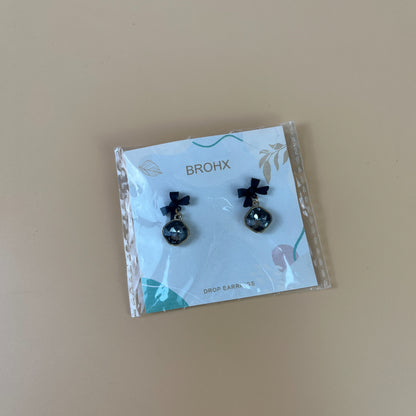 BROHX   Drop earrings, Women's Dainty Black Bow Crystal Dangle Earrings, Black Cubic Zirconia Bow Tie Ribbon Drop Earrings