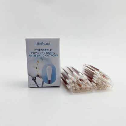 LifeGuard  Antiseptic cotton, Antiseptic Swabsticks, Iodine Solution, Cleansing Cotton Swab, First Aid, Wound Cleaner,