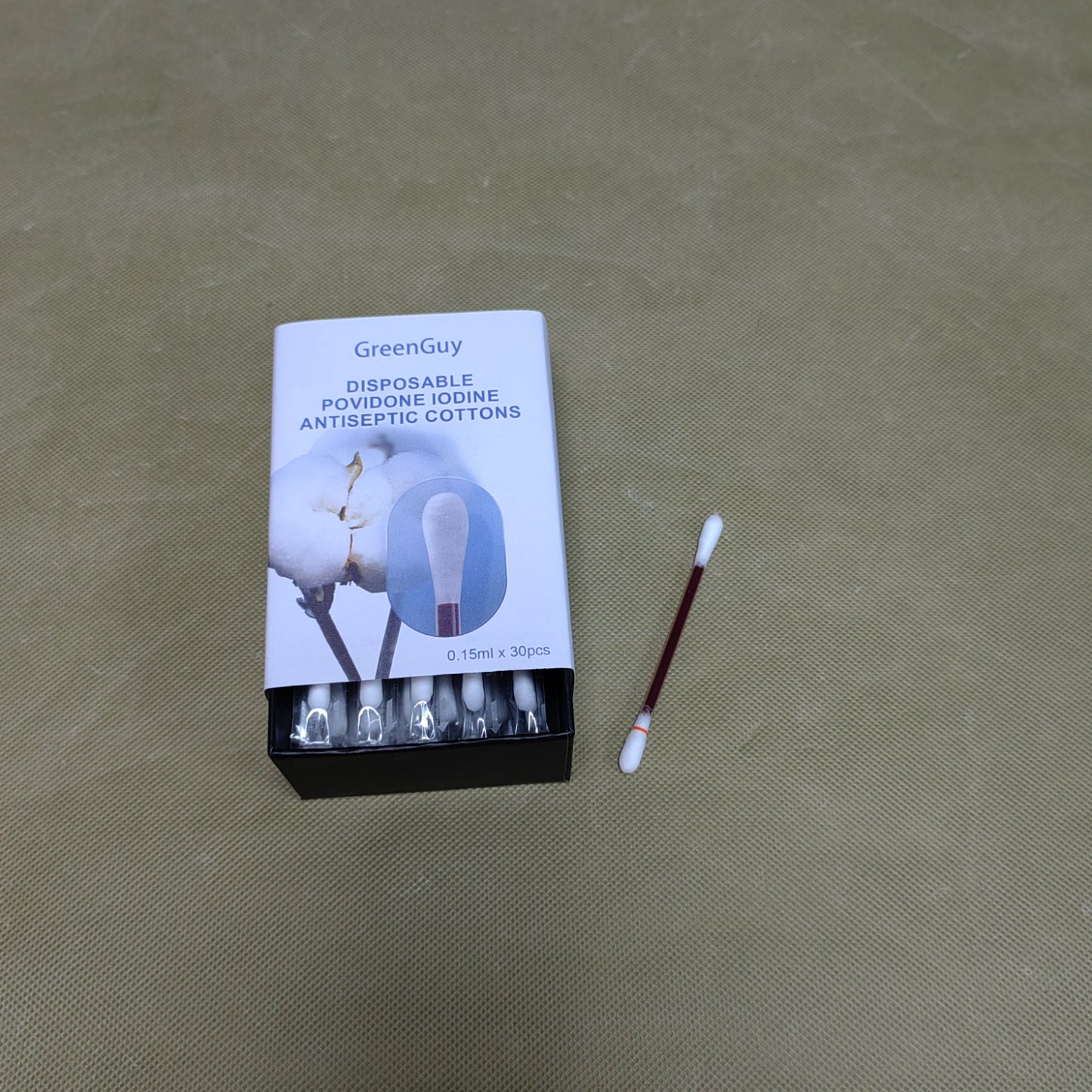 GreenGuy  Antiseptic cotton,Povidone Iodine Swabs, Antiseptic Swabsticks, Wound Care, First Aid, Wound Cleaner, Box of 30