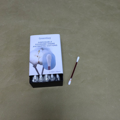 GreenGuy  Antiseptic cotton,Povidone Iodine Swabs, Antiseptic Swabsticks, Wound Care, First Aid, Wound Cleaner, Box of 30