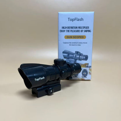 TopFlash  Gun scopes,Prism Tactical Rifle Scope Red & Green & Blue Illuminated Reticle Scope with Fiber Optic Sight
