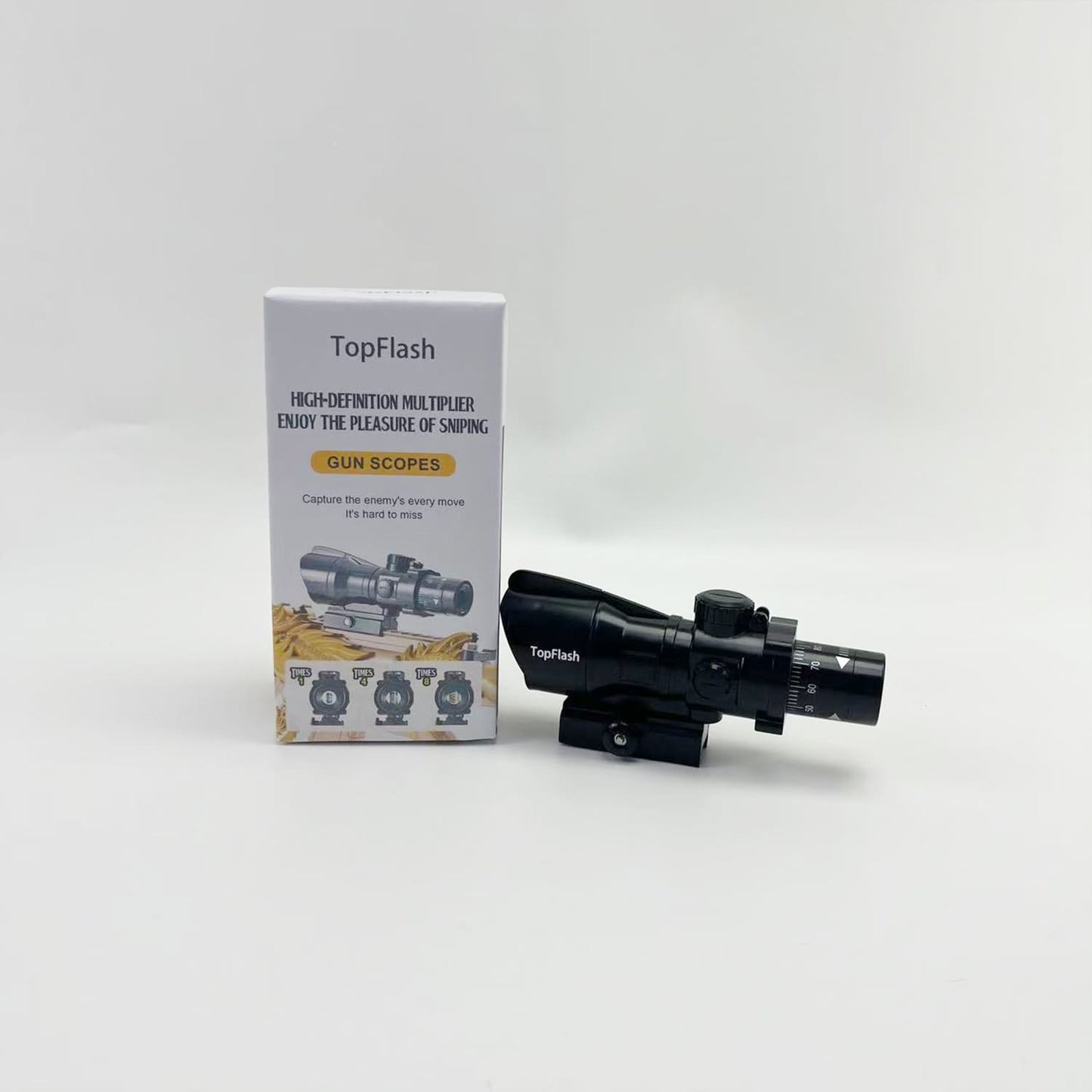 TopFlash  Gun scopes,Prism Tactical Rifle Scope Red & Green & Blue Illuminated Reticle Scope with Fiber Optic Sight