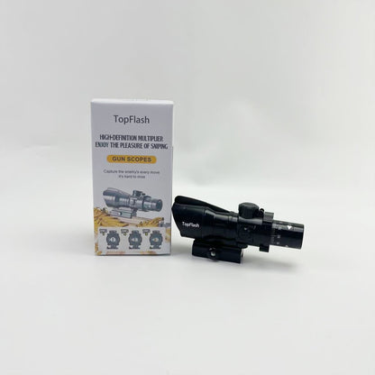 TopFlash  Gun scopes,Prism Tactical Rifle Scope Red & Green & Blue Illuminated Reticle Scope with Fiber Optic Sight