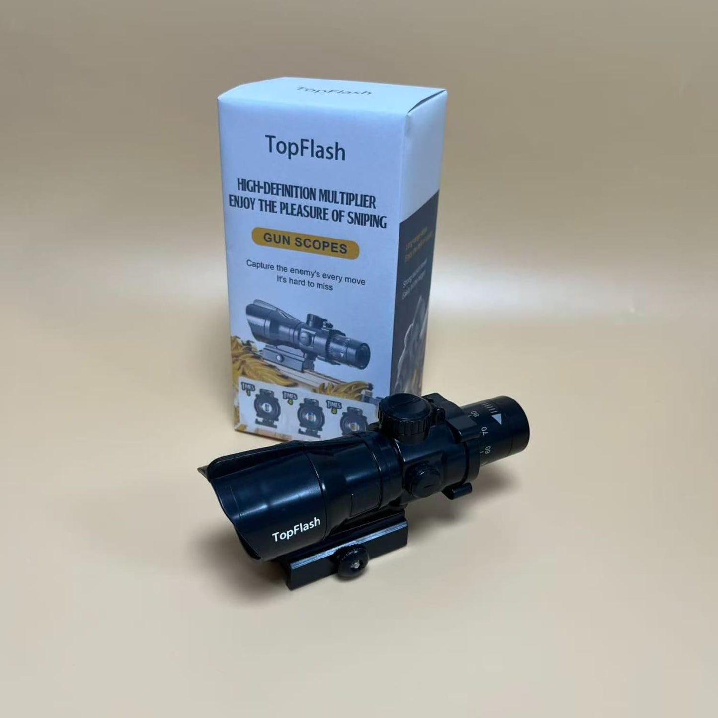 TopFlash  Gun scopes,Prism Tactical Rifle Scope Red & Green & Blue Illuminated Reticle Scope with Fiber Optic Sight