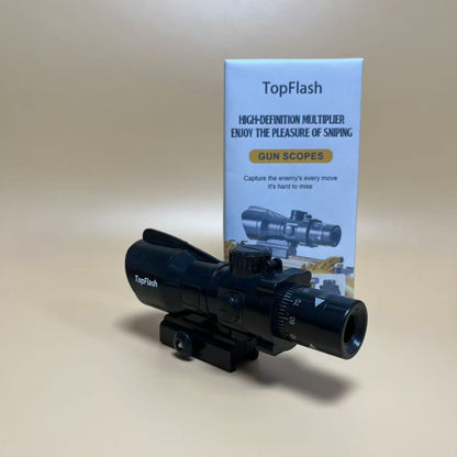 TopFlash  Gun scopes,Prism Tactical Rifle Scope Red & Green & Blue Illuminated Reticle Scope with Fiber Optic Sight