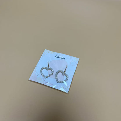 Ohsola  Drop earrings , Pearl Heart Dangle Earrings Love Heart Earrings Vintage Pearl Hoop Studs