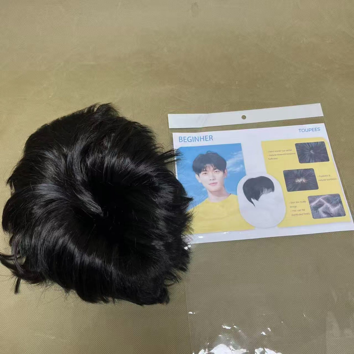 BEGINHER  Toupees,Men Short Toppers Hairpiece with toupee tape,Clips in Hair Extensions for Covering White Loss Hair