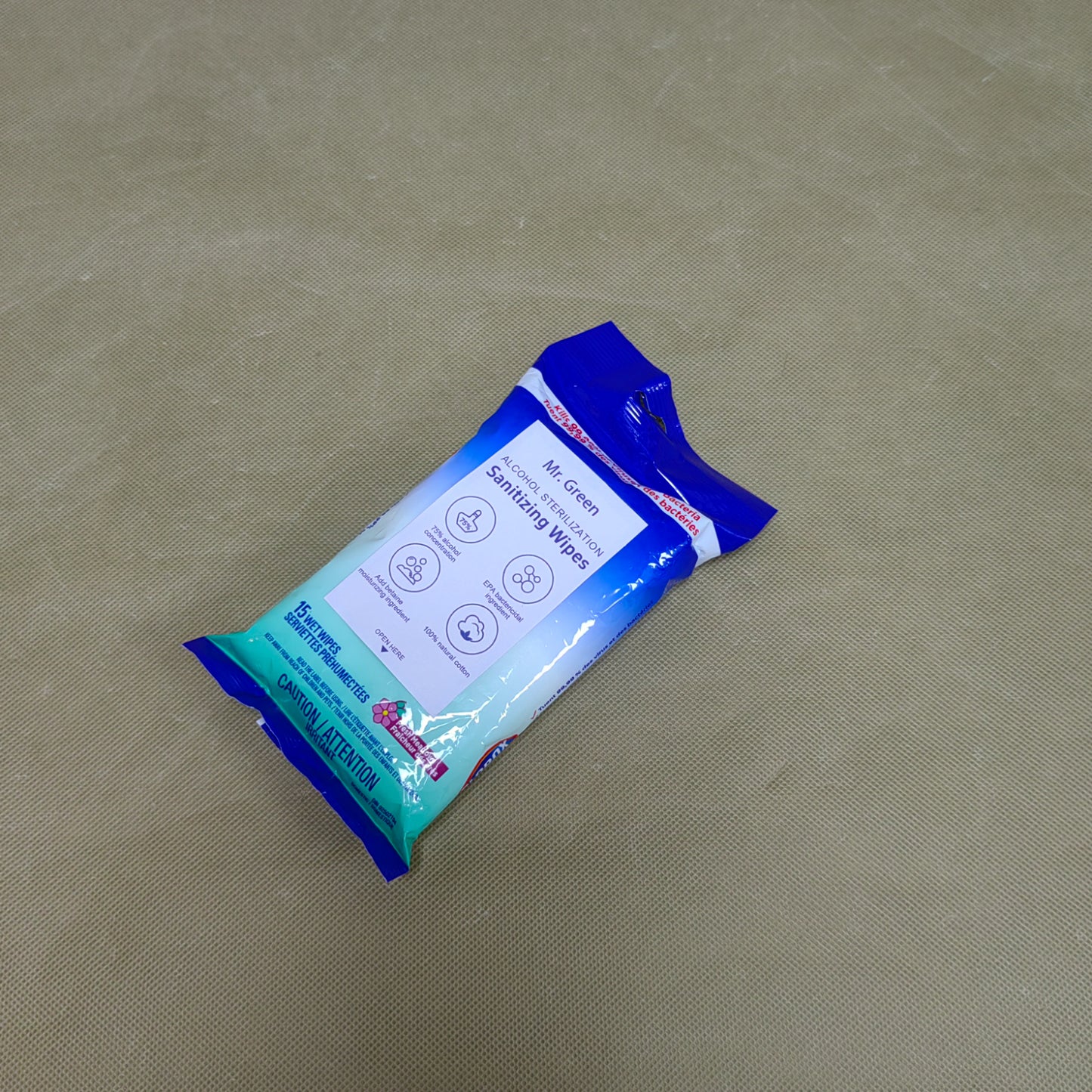 Mr. Green  Sanitizing wipes,Hypoallergenic and Moisturizing Aloe, Kills 99% of Germs,for Kids and Adults